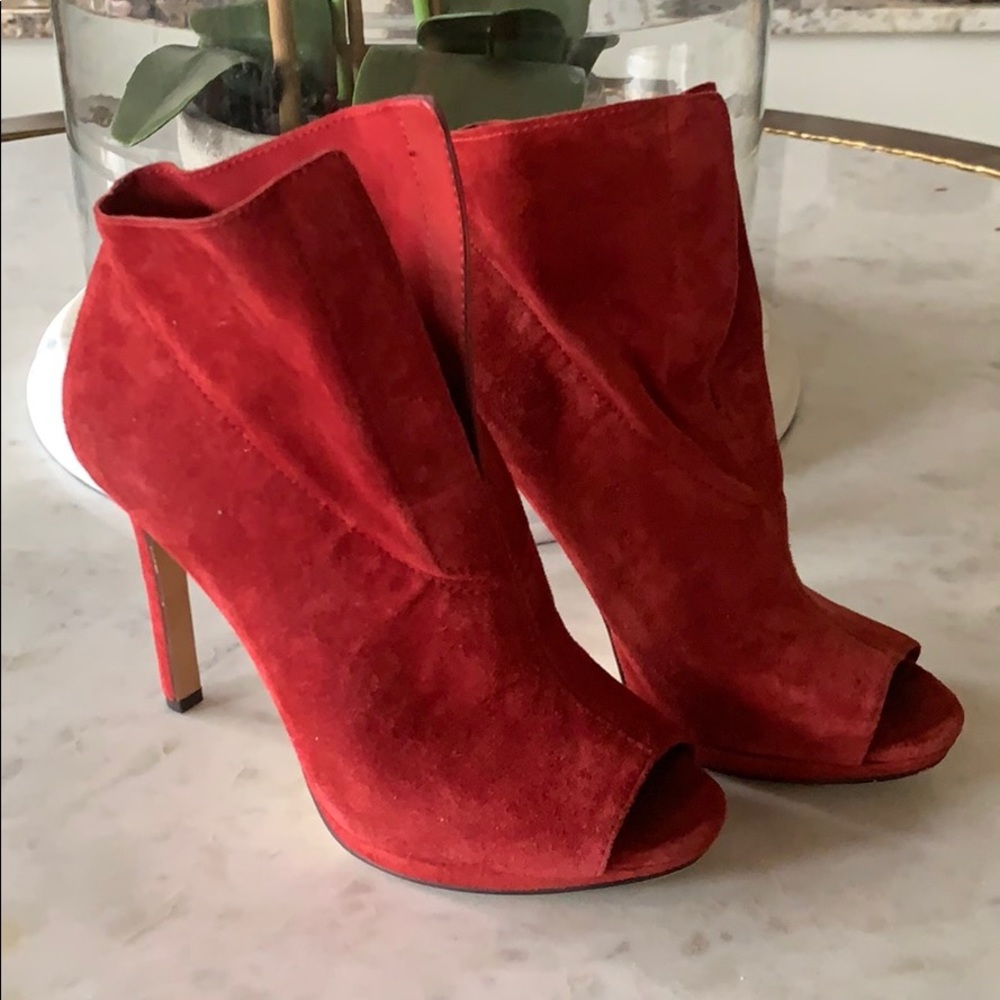 Vince Camino Red Suede Open Toed Booties